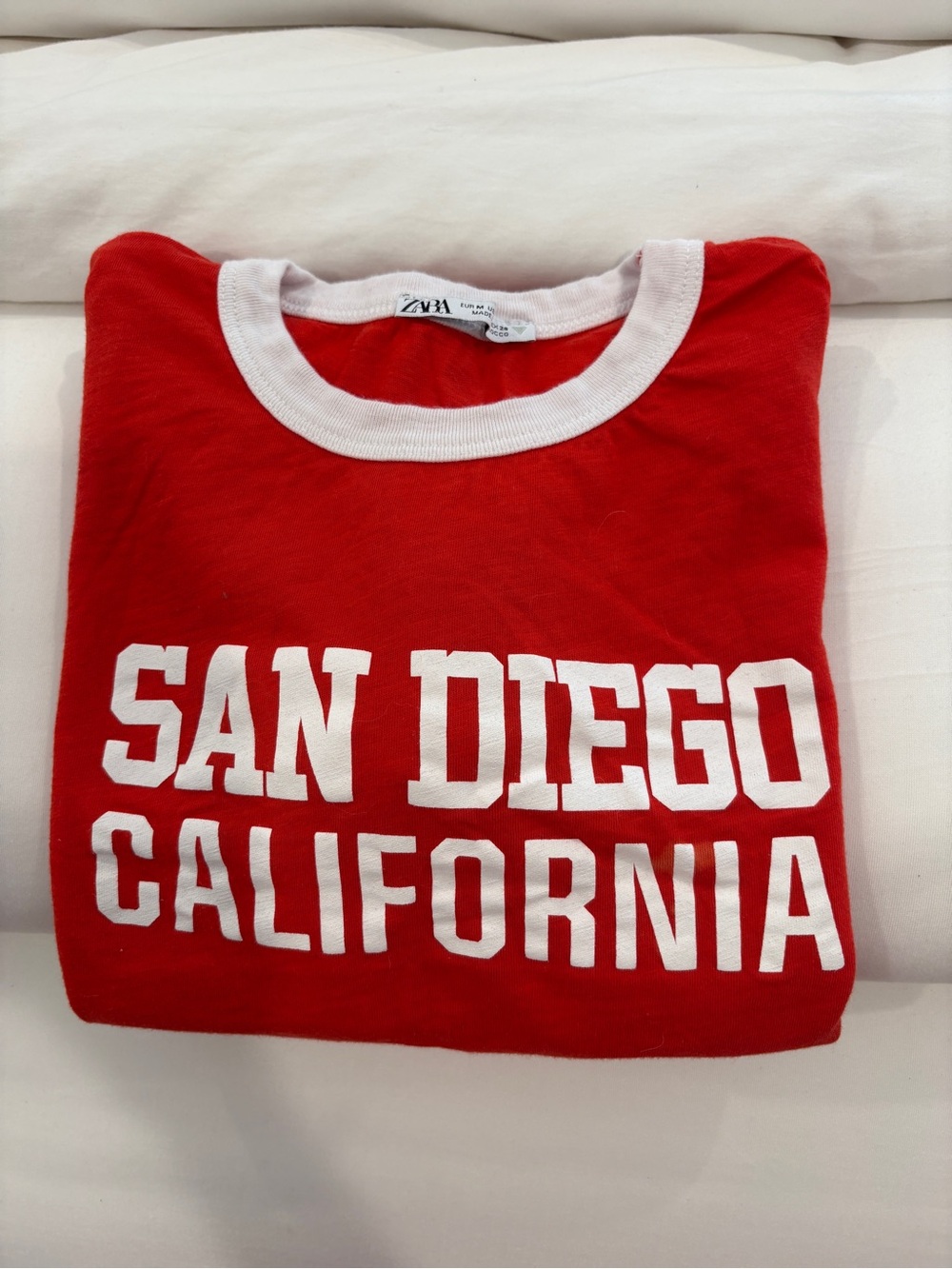 Zara Kids Red Short Sleeve 'San Diego California' Tee with White Trim